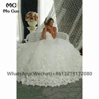 2021 puffy a line wedding dresses flowers vestido de noiva pleated tulle wedding dress lace up back bridal gown free petticoat