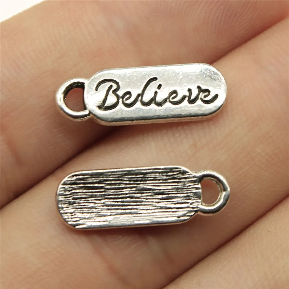 

100pcs 20x6mm Believe Charm Pendants For Jewelry Making Antique Silver Color Believe Pendants Charm Believe Tag