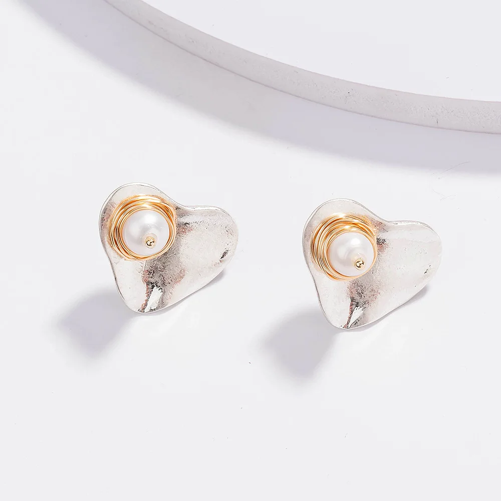 

AJC Women's Earring Sand Silver Special-Shaped Hearts Hand Wound Natural Freshwater Rice Bead Accessory Earrings