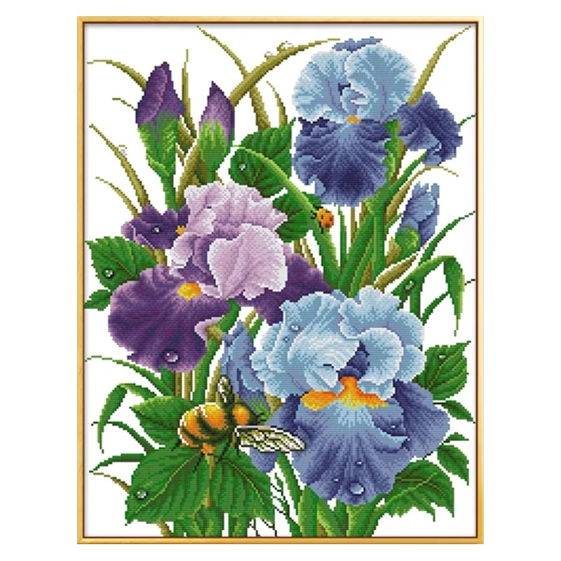 Цветок ириса Счетный крест Наборы печатная ткань для вышивания 11CT 14CT DIY Настенные