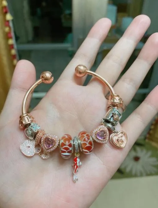 

925 Sterling silver Radiant Teardrop Open Bangle andSet Clear CZ fit DIY Charm Bracelets