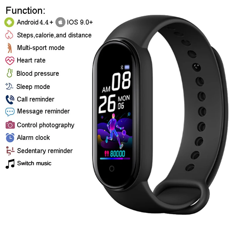 

M5 Smart Bracelet Heart Rate Blood Pressure Waterproof Smart Watches M5 Bluetooth-compatible Watch Wristband Fitness Tracker