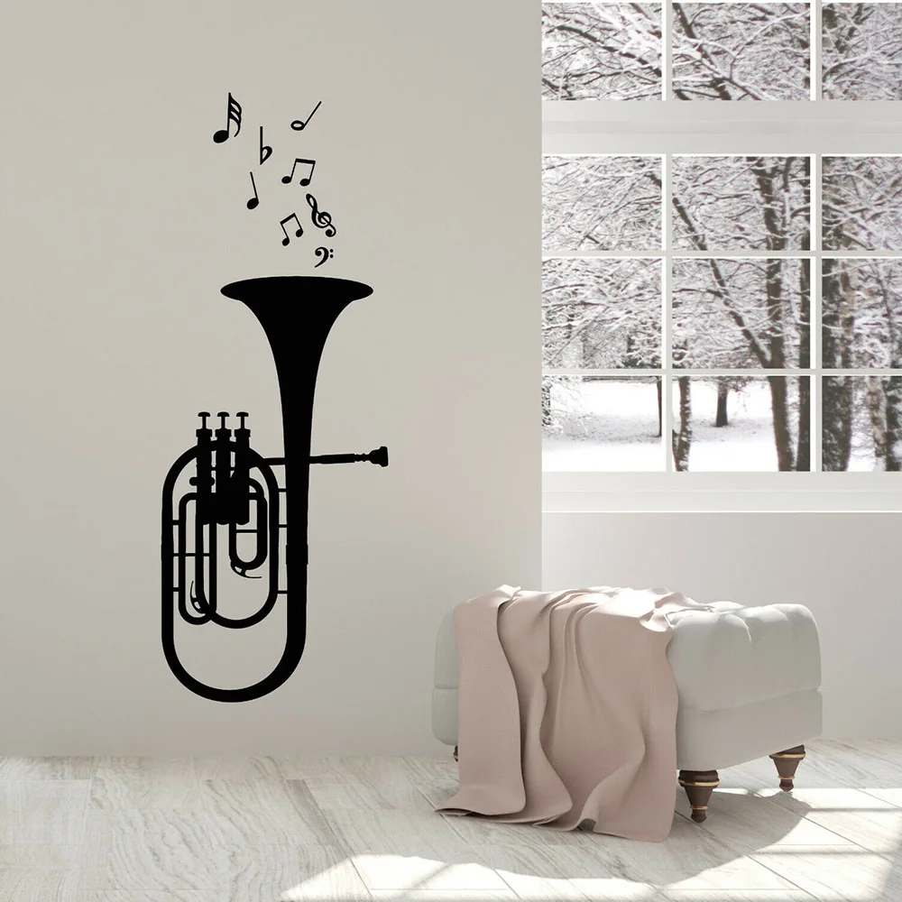

Виниловая наклейка на стену «музыкальные ноты», «труба», «музыкальный инструмент», «Окно», художественная роспись, обои для дома, спальни, M283