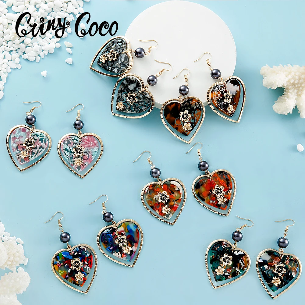 

Cring Coco Heart Drop Earring 2021 Hawaiian Polynesian Jewelry Vintage Flower Big Statement Hanging Dangle Earrings for Women
