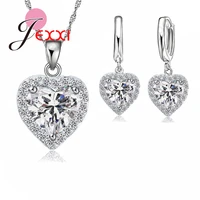 new fashion love heart pendant jewelry sets 925 sterling silver cubic zircon necklace earring women wedding set for party