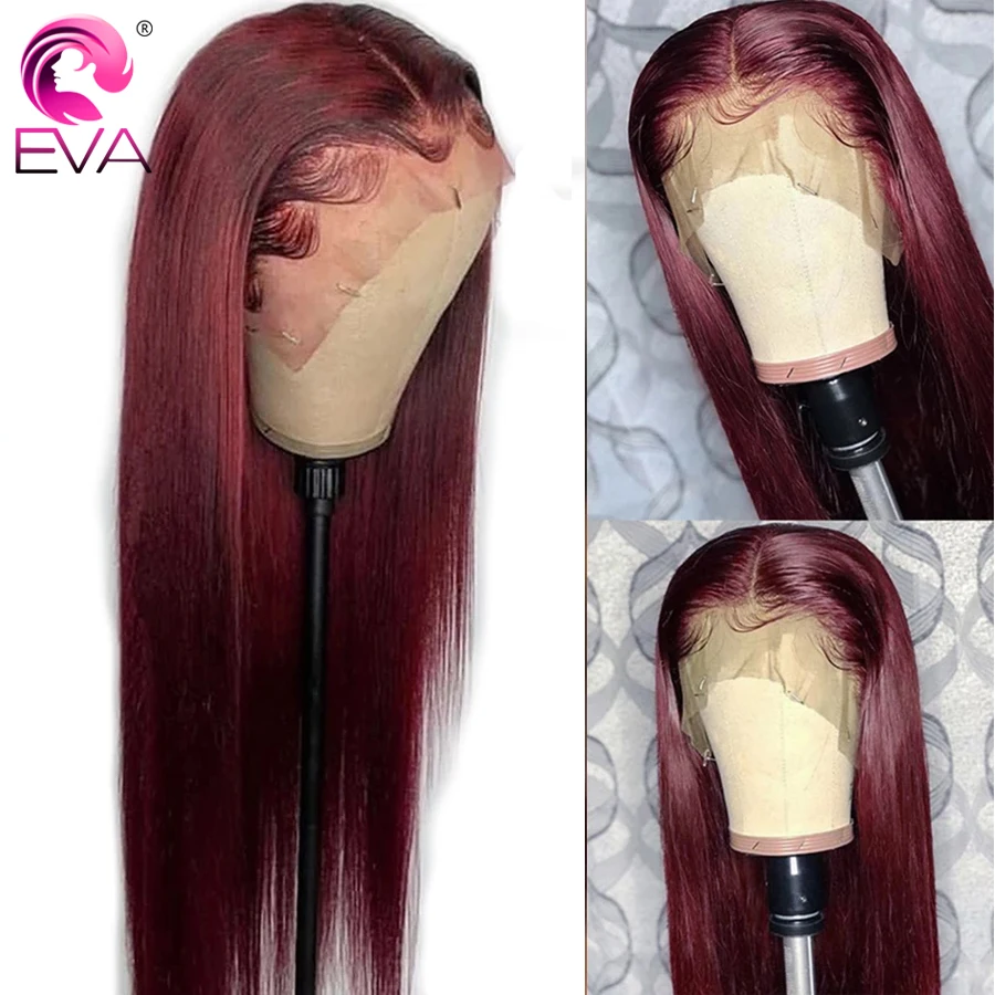 

Eva Burgundy Lace Front Wig Straight Red 99j Lace Front Human Hair Wigs For Women Brazilian Hair Colored HD Lace Frontal Wigs