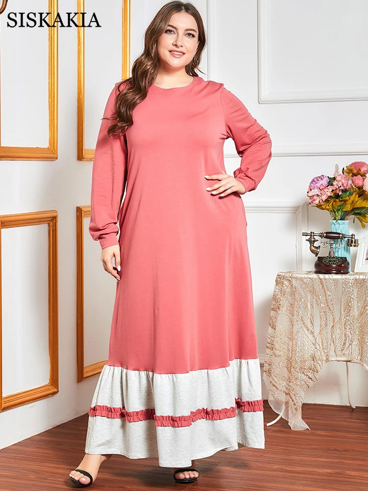 Женское длинное платье свитшот Siskakia розовое с длинным рукавом модная одежда