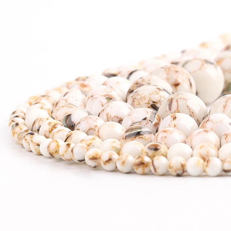 Оптовая продажа белый корпус бирюзовые круглые бусины Howlite Mala 15 дюймов нитка 4 6 8 10