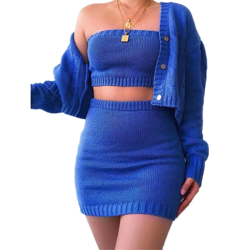 Женский комплект из трех предметов Повседневный Кардиган на пуговицах с