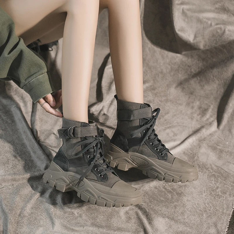 Байкерские ботинки на толстой подошве дышащие короткие в британском стиле Осень