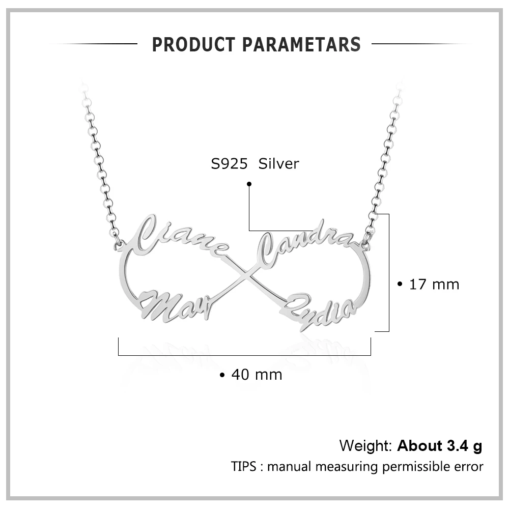 JewelOra DIY 4 имени персонализированные ожерелья 925 пробы серебряные с буквой