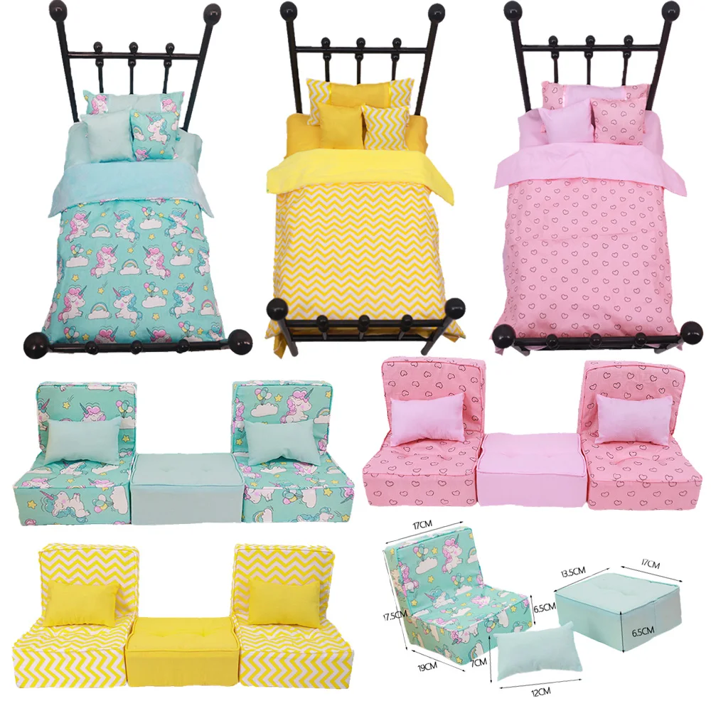 5/10Pcs Dollhouse Bed Sheet Sofa Suit Fit 18Inch American&43