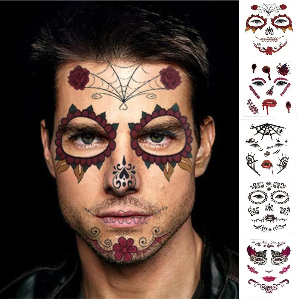 Хэллоуин лицо Временные фальшивые татуировки стикер Маскарад наклейки в стиле