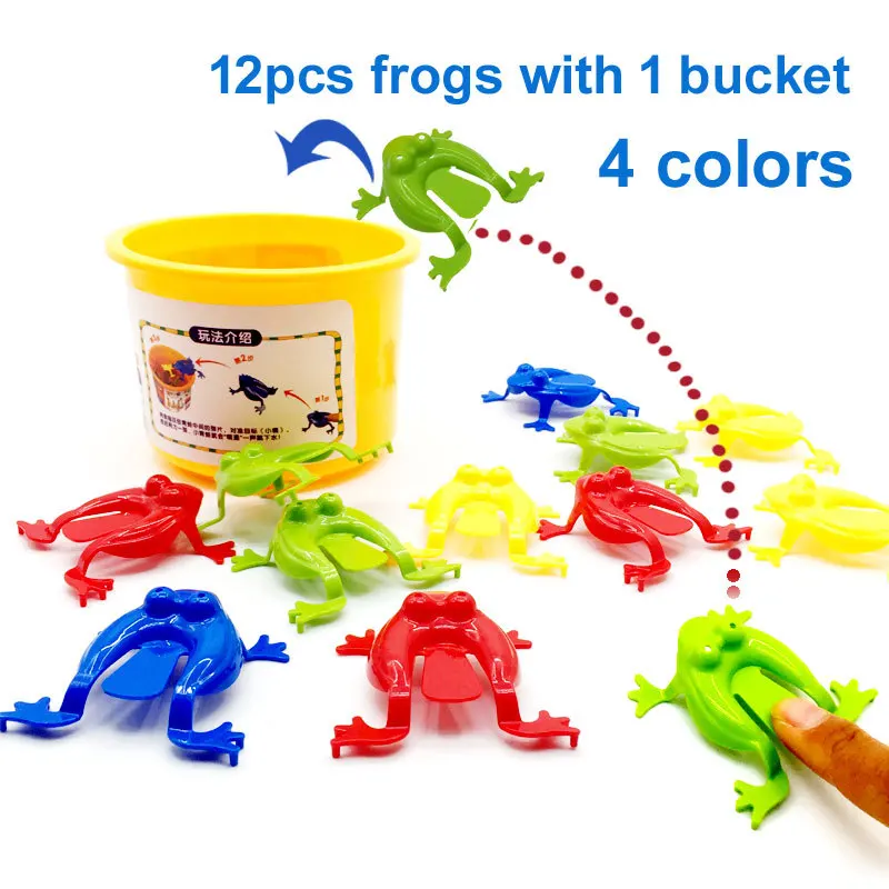 

12 Pcs Jumping Frog Bucket Fidget Toy Novelty Assorted Stress Reliever Toy Indoor Outdoor Children Gift Parent-child Interaction