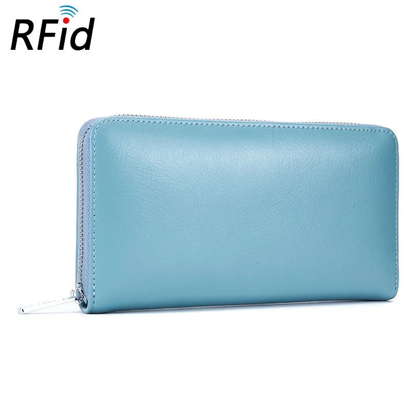 Rfid Кожаный Кошелек на молнии для деловых женщин, кредитный ID держатель для карт, дорожная защита, держатель для карт, банковский держатель для карт, кошелек для карт - Цвет: Sky Blue 1