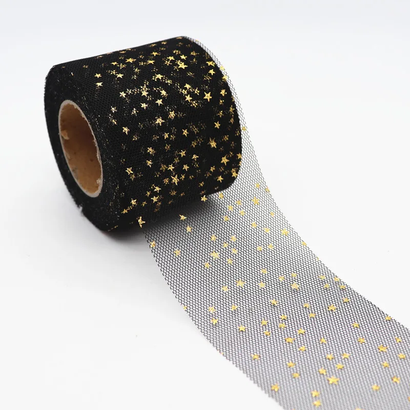 25 ярдов/рулон 6 см Золотая фольга звезда тюль рулон органза ткань для юбки пачки
