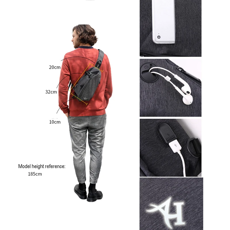 ARCTIC HUNTER нагрудная сумка через плечо USB мужская для подростков