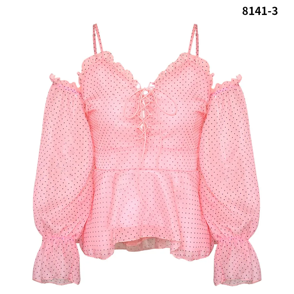 

Summer fashion sling chiffon dots printed shirt female sexy women blouse shirts tops and blouses 2020