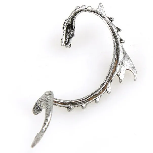 Посеребренный ER018 Hot Retro Fashion rock and roll dragon Earhook not pierced ears Earrings for women jewelry - Окраска металла: Посеребренный