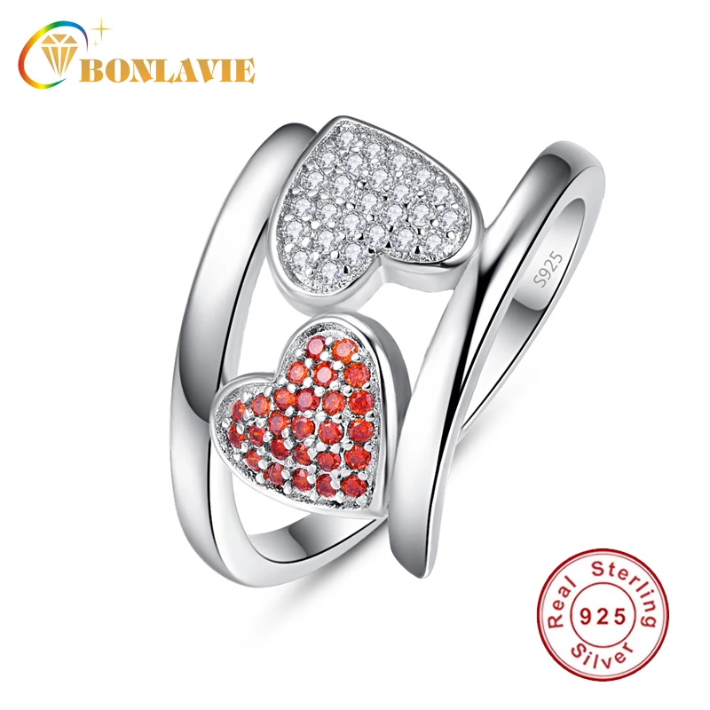 BONLAVIE серебряное кольцо 925 ювелирные изделия 1x1 мм набор Проложить Белый CZ красный
