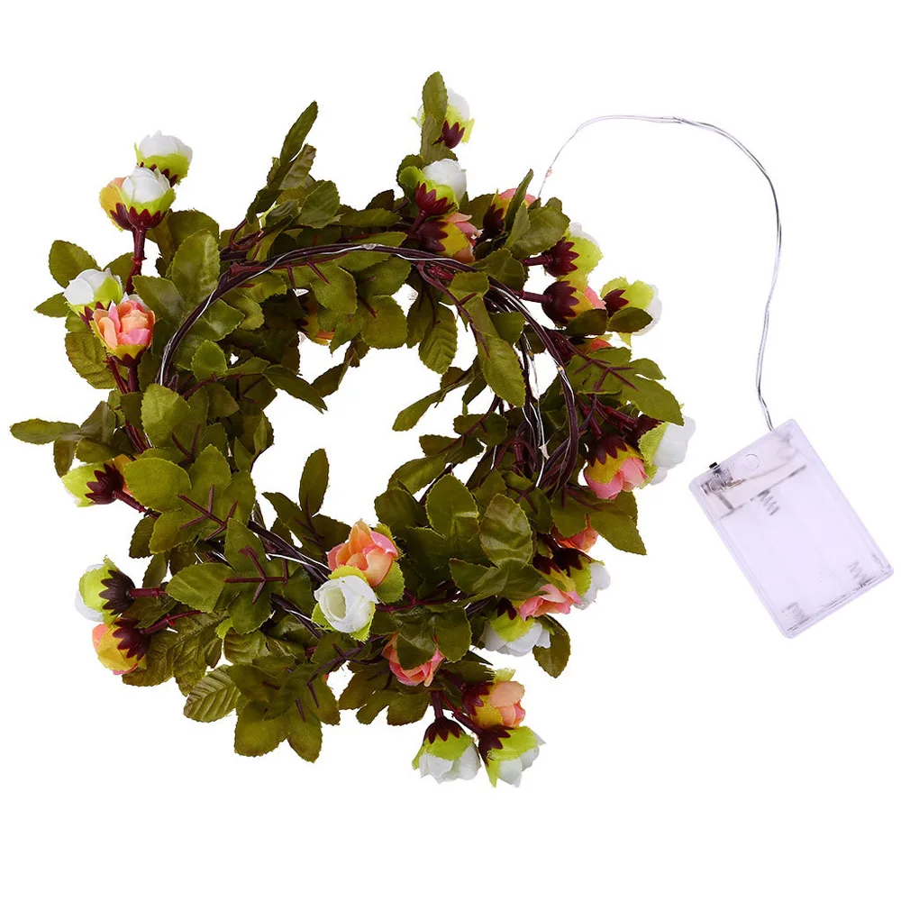 

30LEDs Leds Rose Flower With Green Leaf LED Foam String Lights Battery Operated Valentine'S Day Wedding Party Garland Decoration