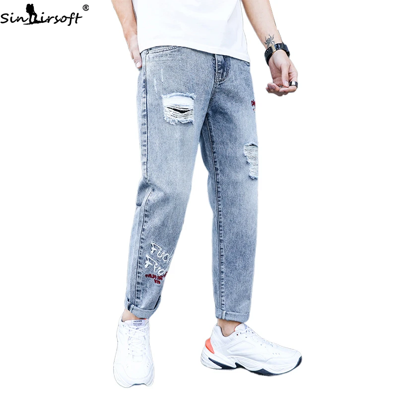 Men's Loose Hole Straight Jeans Men Youth Spring And Summer New Korean Trend Trendy Wild Denim Pants|Мужские джинсы| |