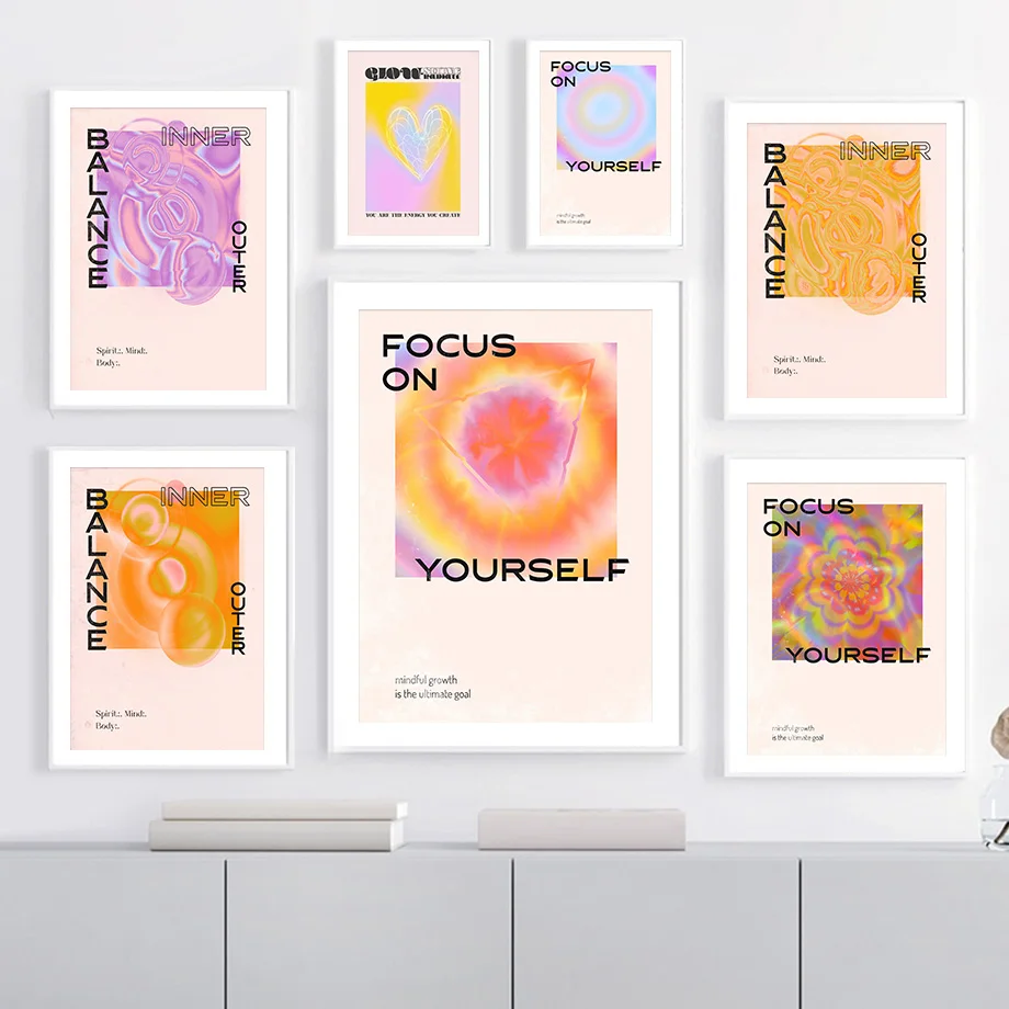 Ретро психоделический градиентный абстрактный настенный художественный