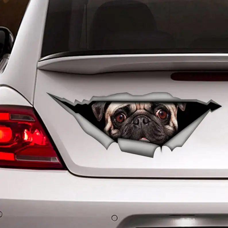 

Pug car decal, Pug magnet, car decoration, pet decal, dog sticker, dog decal
