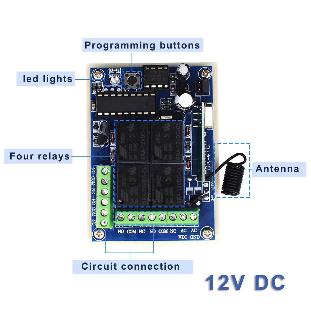 433Mhz universal wireless remote control switch DC12V 4CH relay receiver module and 4-channel RF 433 Mhz transmitter | Безопасность и
