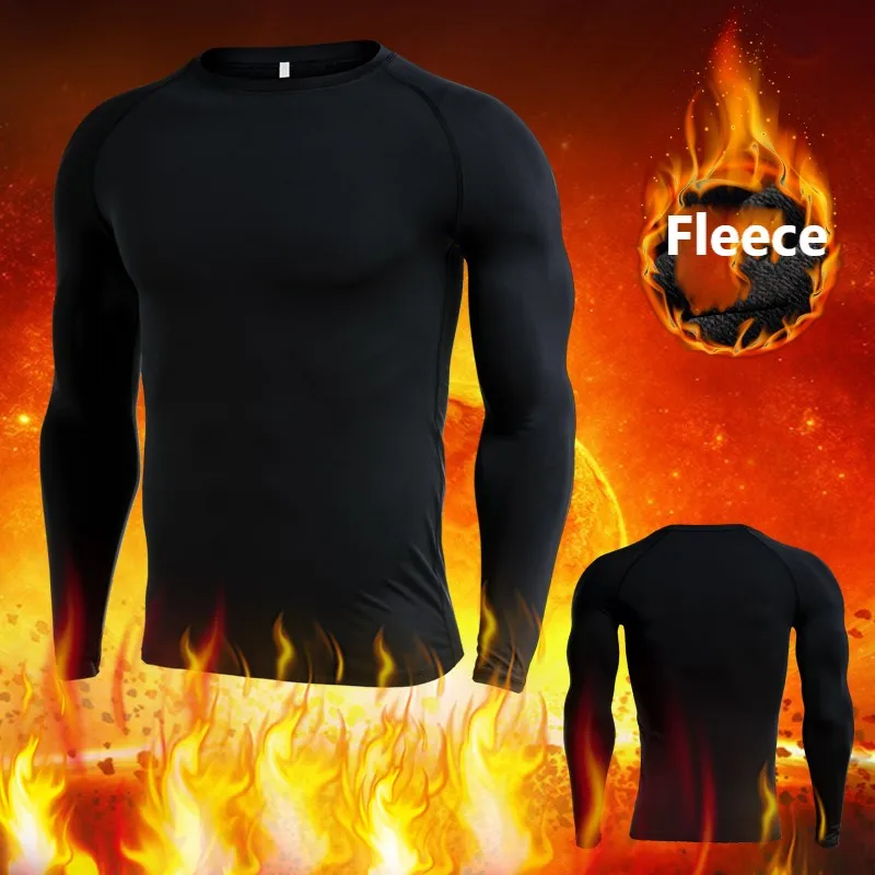 Мужская теплая рубашка мужские футболки для бега флисовые Зимние Теплые Топы с