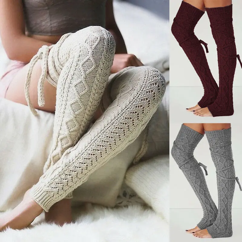 

New Fashion Kawaii Women Winter Crochet Knitted Stocking Leg Warmers Boot Thigh High Fancy Women'e Socks Stockings