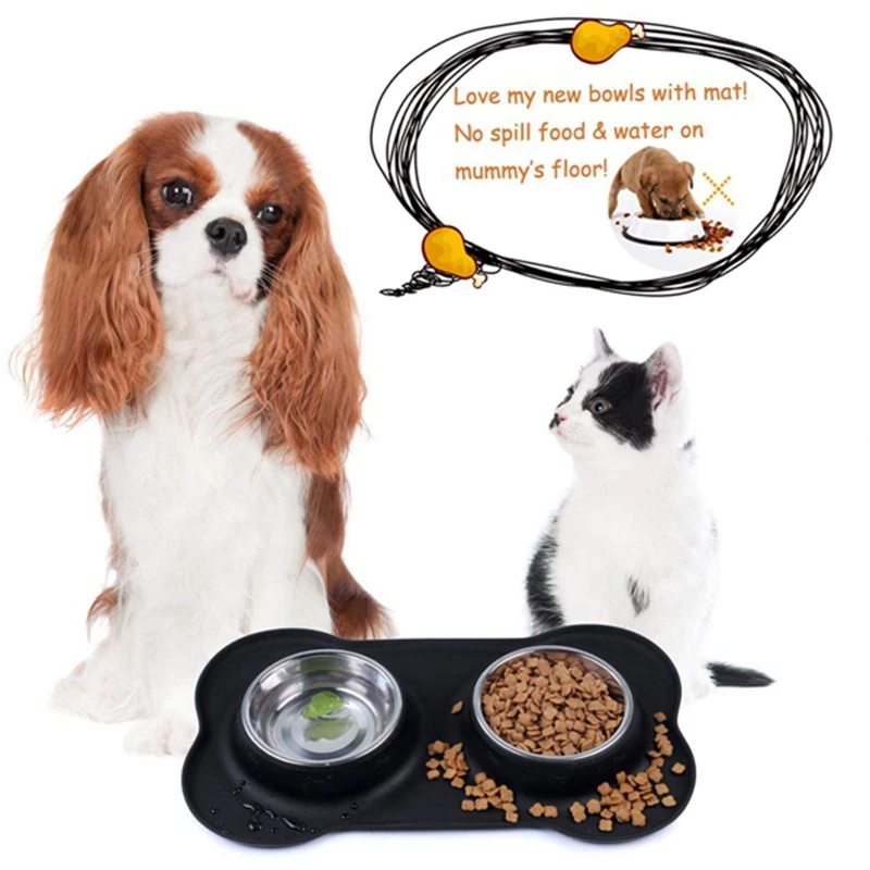 

2021 Dog Bowls Stainless Steel Water and Food Feeder with Non Spill Skid Resistant Silicone Mat for Pets Puppy Small Medium Dogs