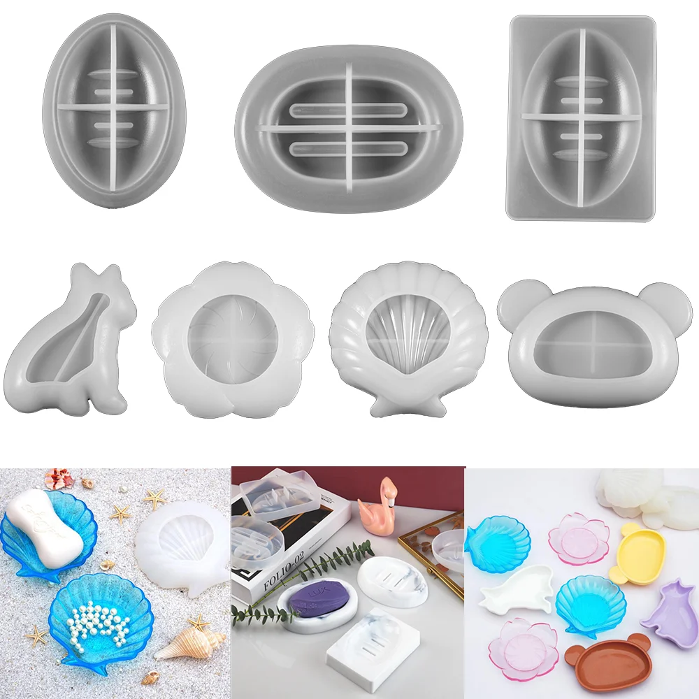 

7 Styles Soap Box Resin Silicone Molds Beads Dish Crystal Epoxy Mold Leaking Drain Box Tray Mould for DIY Crafts Handmade Resin