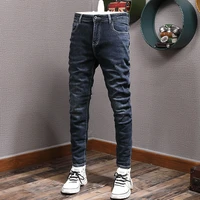 korean style fashion men jeans high quality retro black blue elastic slim fit designer jeans men vintage casual denim pants