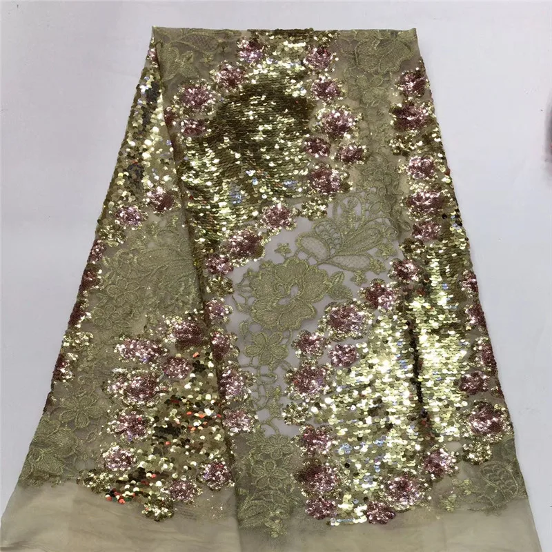 

Madison Pink New Design African Lace Fabric High Quality French Nigerian Embroidered Tulle Lace Fabric With Sequins