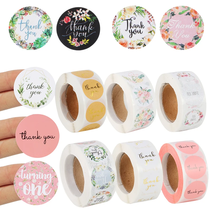 

500pcs 2.5cm Floral Thank you stickers Baby Shower 1st birthday Gift Boxes Seal Label stickers Scrapbooking Stationery Stickers