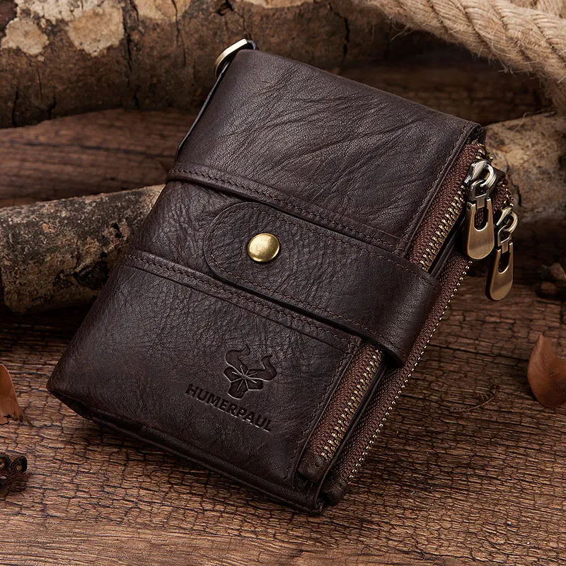 

HUMERPAUL Leather Rfid Wallet Men's Crazy Horse Wallet Casual Coin Purse Short Men's Money Bag Mini Card Case