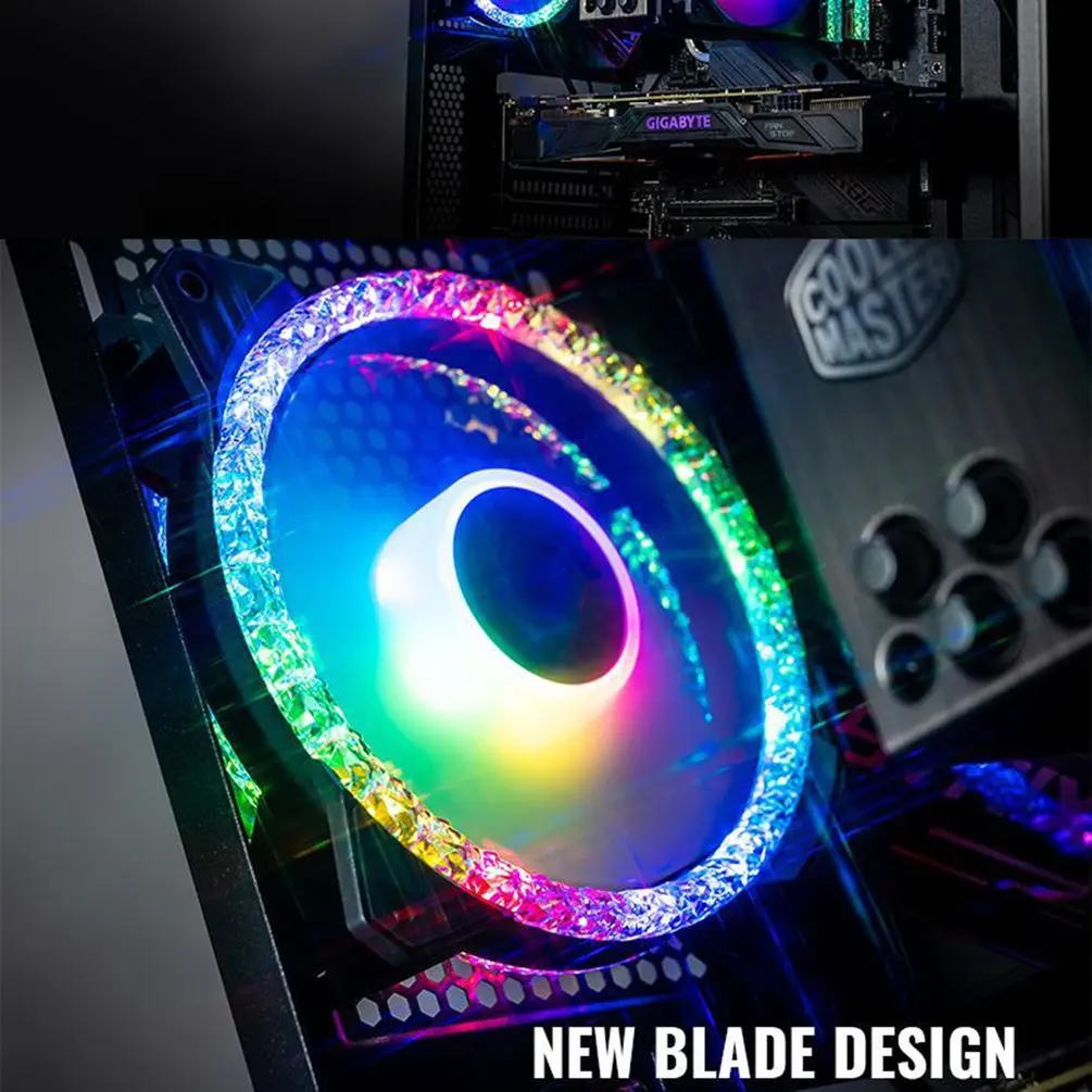 

Computer Cooling Fan Flashing Crystal Cooling Fan 12Cm Fan Silent Cooling RGB Crystal Transparent Diamond Lamp Effect