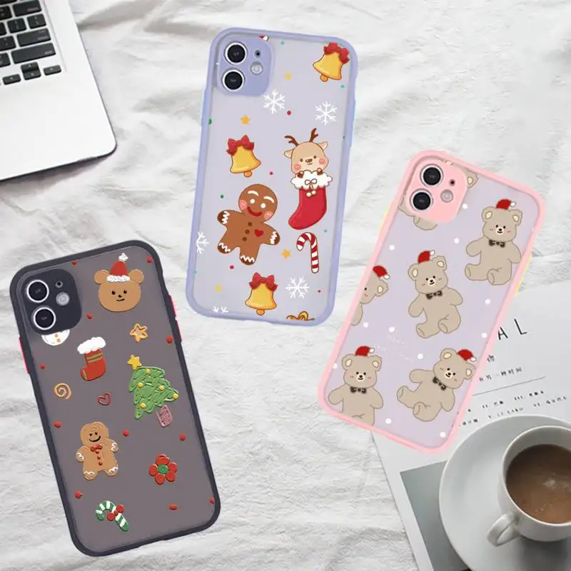 

Merry Christmas Gift Phone Case For iPhone 12 11 Mini Pro XR XS Max 7 8 Plus X Matte transparent Gray Back Cover