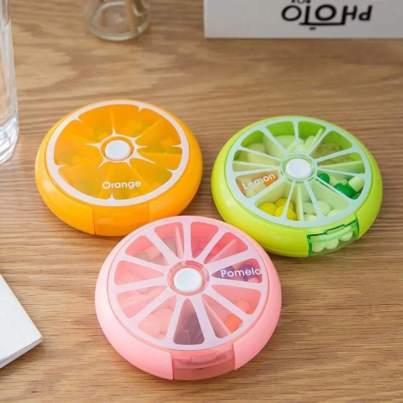 

Портативный вращающийся контейнер для таблеток, 7 бар, дорожный диспенсер для лекарств, компактный контейнер для хранения фруктов, круглый ...