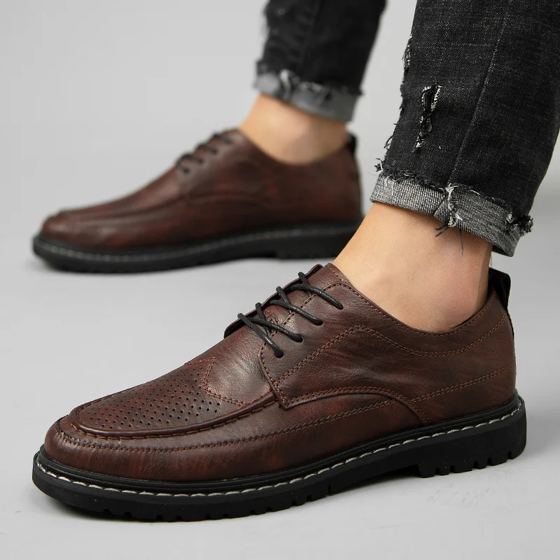 

2021 New Men's Quality Leather Shoes British Business lace up fashion black Soft Leather Man Split Leather Dress Shoes men
