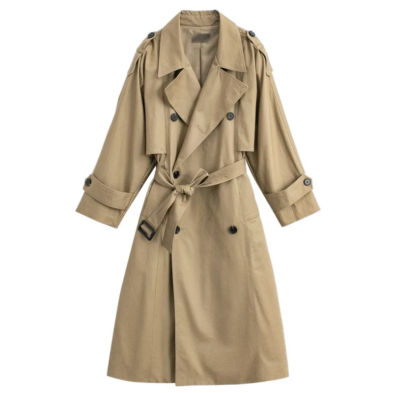 

LANMREM 2021 autumn trench Korea style double-breasted high waist turn-down collar long coat vintage windbreaker for women 2A222