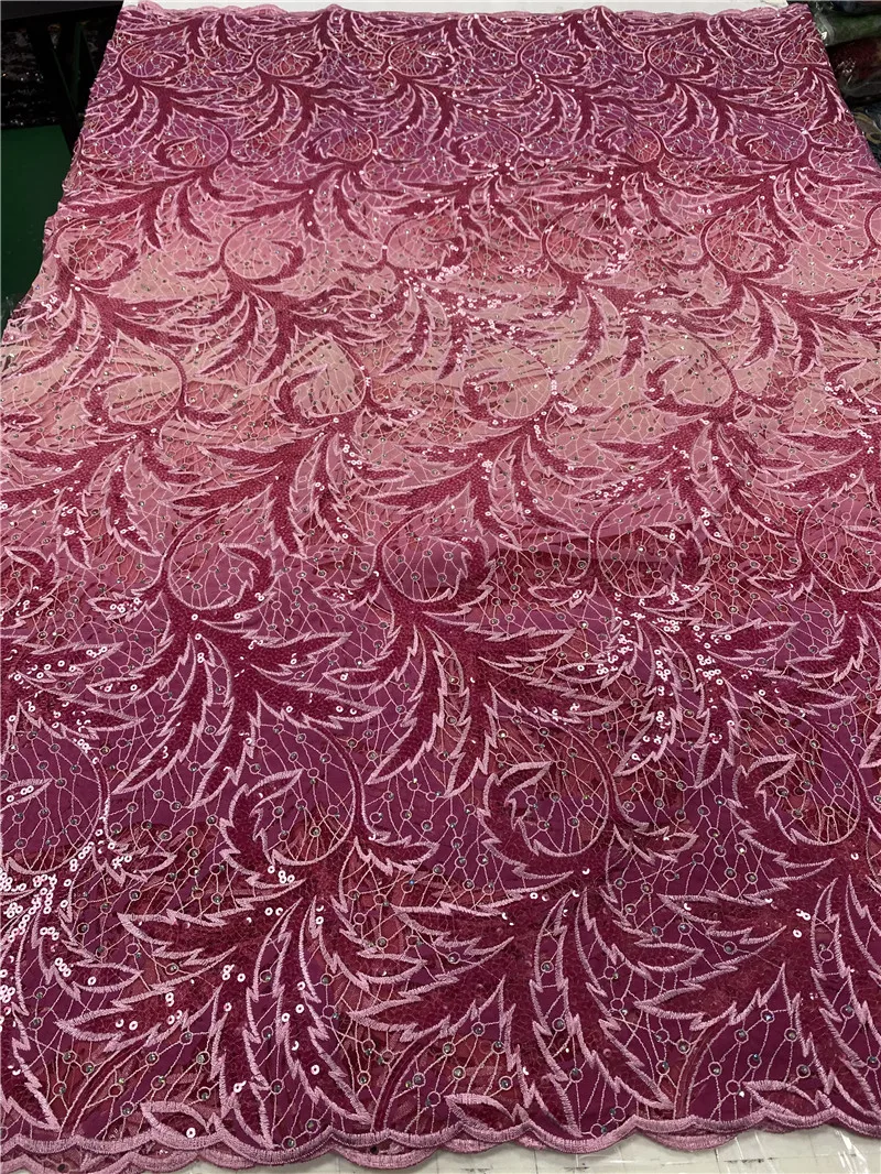 

NIAI Nigerian Tulle French Net Lace Embroidered African Cord Lace Beads Fabric With Sequins Wedding XY3506B-1