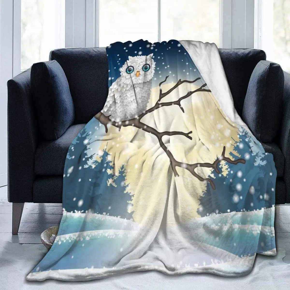 

White Owl Throw Blanket for Couch All Seasons Suitable Fuzzy Bed Blankets Printed