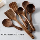 Набор столовых приборов из Натурального Тикового Дерева, ложка, половник, искусственная утварь для супа, кухонные ложки, набор многоразовых инструментов