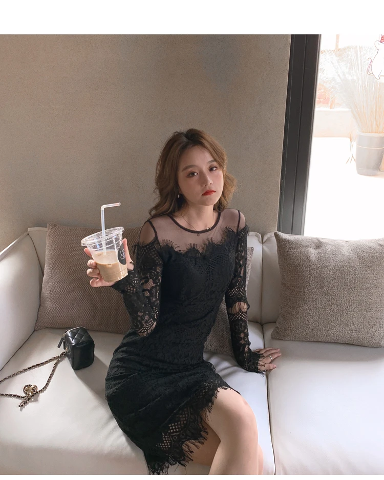 

2020 Autumn And Winter Fashion Ladies Sexy Hollow Sexy Lace Annual Meeting Dress Women Dress