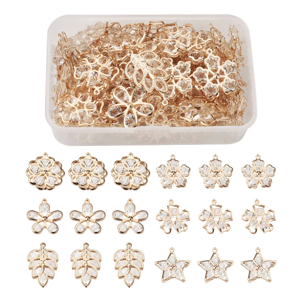 

60pcs/Box Light Gold Alloy Rhinestone Pendants Mix Shape For DIY Bracelet Necklace jewelry making Decor Crafts Accessories
