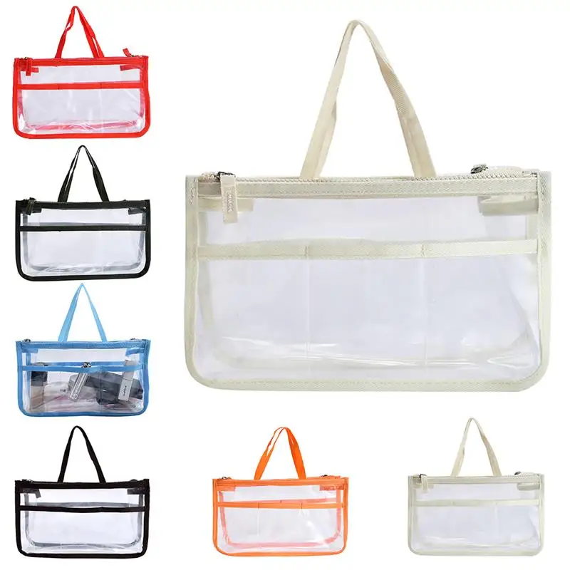 

1pc Toiletry Bag Transparent Waterproof Makeup Bags Large Capacity Double Zipper Cosmetic Bag With Handle For Outdoor Travel