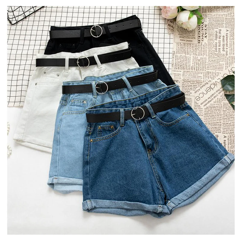 Шорты женские джинсовые с завышенной талией и поясом|Женские шорты| |