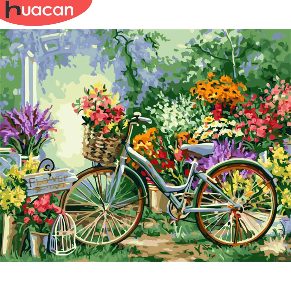 

HUACAN картина по номеру Цветок Ручная роспись картины подарок DIY фотографии по номерам наборы для велосипеда рисунок на холсте домашний декор